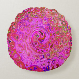 Hot Pink Marbled Colours Abstract Retro Swirl Round Pillow