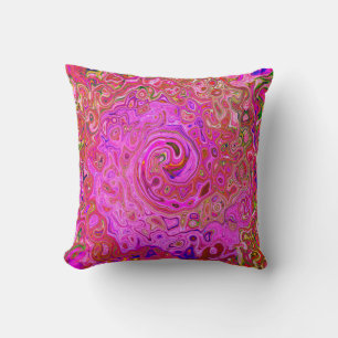 Hot Pink Marbled Colours Abstract Retro Swirl Throw Pillow