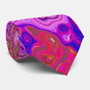 Hot Pink Marbled Colours Abstract Retro Swirl Tie