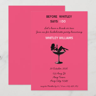 Hot Pink Martini Bachelorette Party Invitation