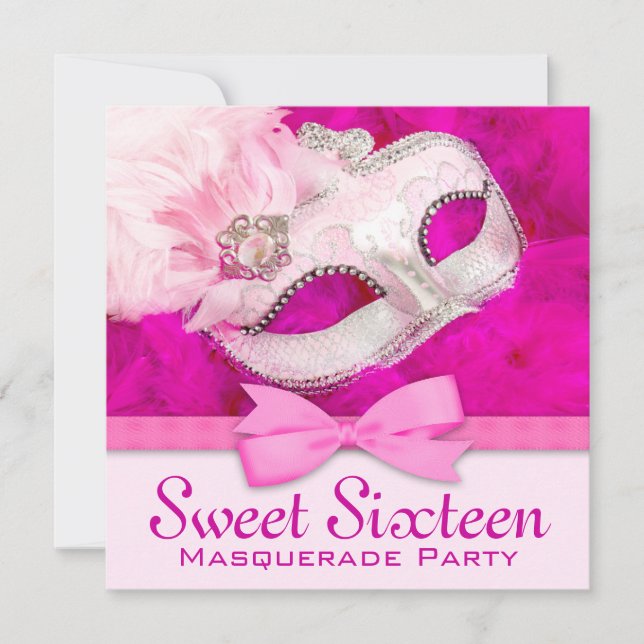 Hot Pink Masquerade Party Invitations (Front)