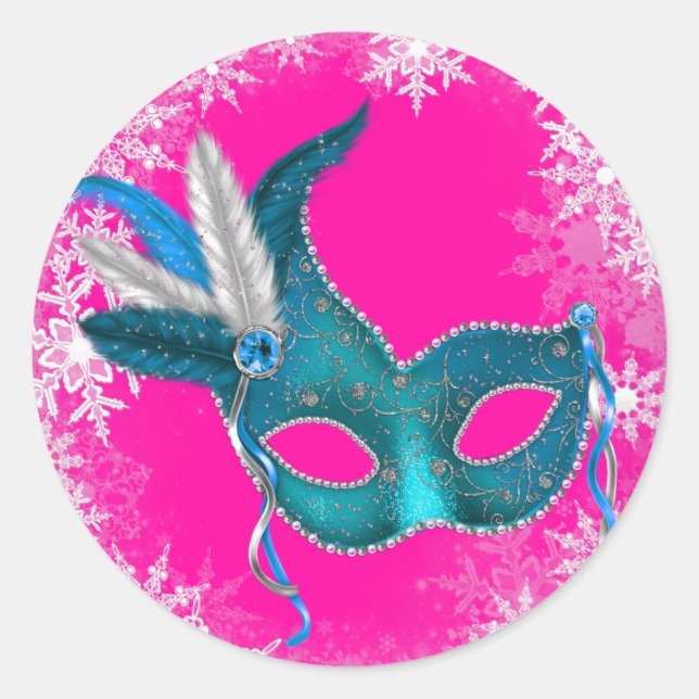 Hot Pink Masquerade Party Stickers (Front)