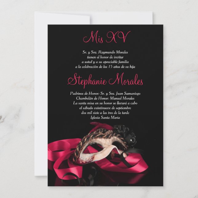 Hot Pink Masquerade Quinceanera Invitation (Front)