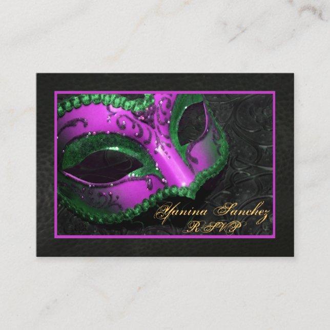 Hot Pink  Masquerade RSVP Business Cards (Front)