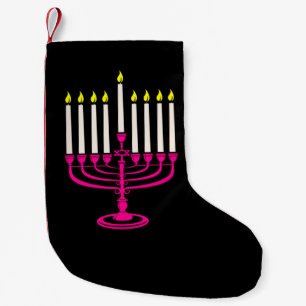 hot pink menorah hanukkah purim small christmas stocking