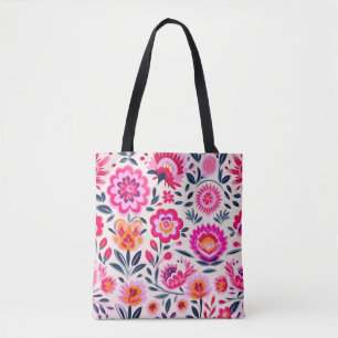 Hot Pink Mexican Flowers Floral Pattern Chic Tote Bag