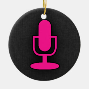 Hot Pink Microphone Ceramic Ornament