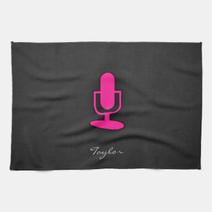 Hot Pink Microphone Kitchen Towel