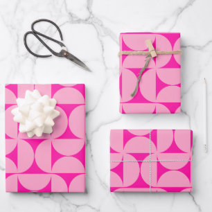 Hot Pink Mid Century Modern Pattern Wrapping Paper Sheet