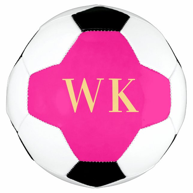 Hot Pink Minimal Monogram Initials Soccer Ball (Front)