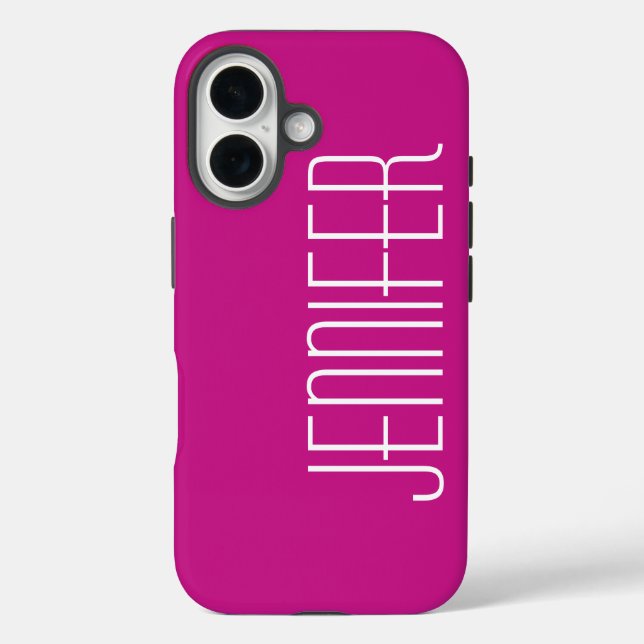 Hot Pink Minimalist, Jumbo Custom Name, Elegant Case-Mate iPhone Case (Back)