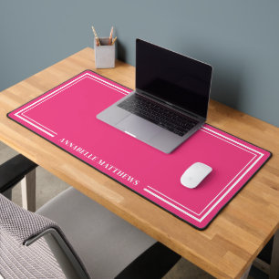 Hot Pink Minimalist Monogram Desk Mat