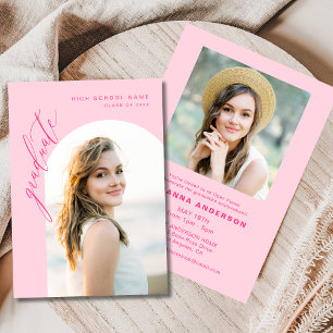 Hot Pink Minimalist Photo Graduation Party Invitation