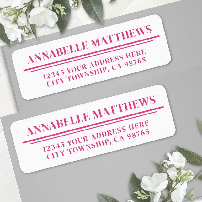 Hot Pink Minimalist Return Address (Hot Pink Minimalist Return Address Label )