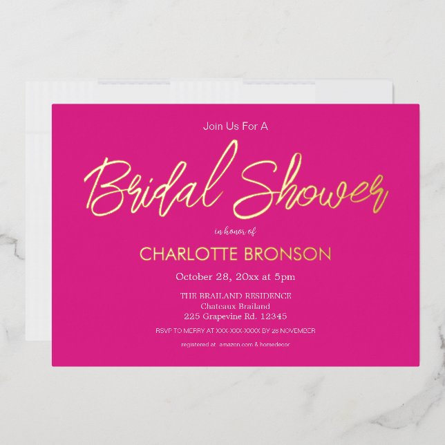 Hot Pink Minimalist Script Bridal Shower Gold (Envelope)