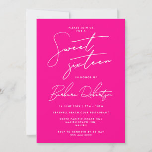Hot Pink Minimalist Script Chic Sweet Sixteen Invitation