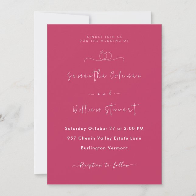 Hot Pink Minimalist Script | Modern Wedding Invitation (Front)