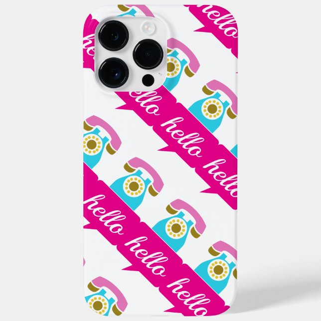 Hot Pink Mint Retro Telephone Hello Case-Mate iPhone Case (Back)