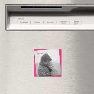 Hot Pink Modern B/W Photo Save the Date Magnet