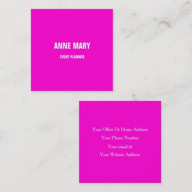 Hot Pink Modern Bold Bright Colourful Simple Class Square Business Card (Front/Back)