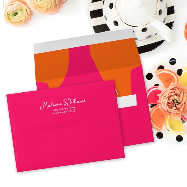 Hot Pink Modern Bold Bright with Return Address Envelope (Personalize this bright bold envelope with your return address.)