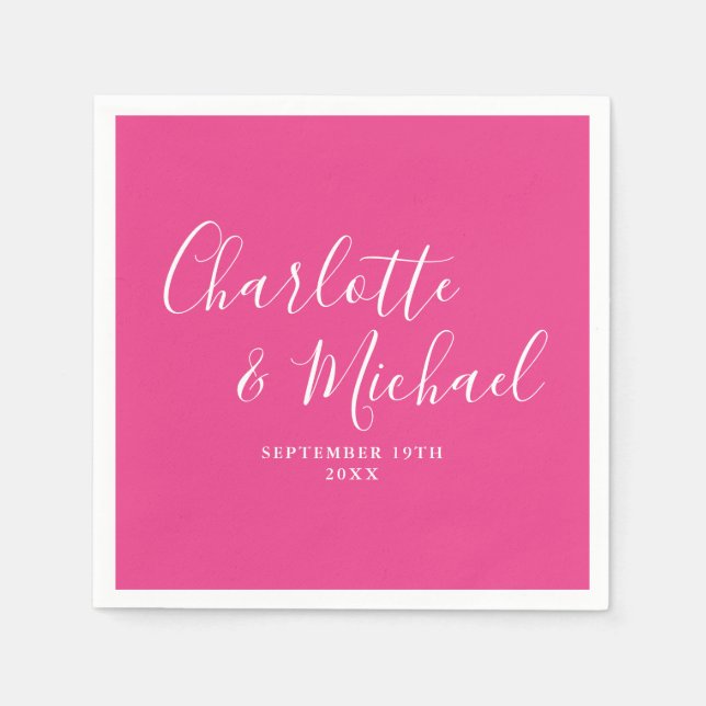 Hot Pink Modern Elegant Signature Wedding Napkin (Front)