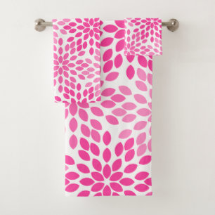 Hot Pink Modern Floral Pattern Bath Towel Set