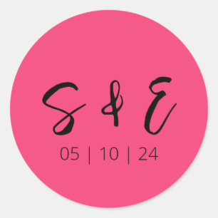 Hot Pink Modern Fun Wedding Classic Round Sticker