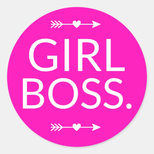 Hot Pink Modern Girl Boss Classic Round Sticker (Front)