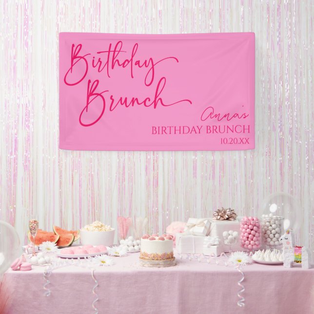 Hot Pink Modern Minimalist Birthday Brunch Party Banner (Party)