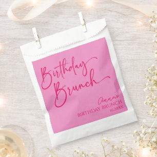 Hot Pink Modern Minimalist Birthday Brunch Party Favour Bag