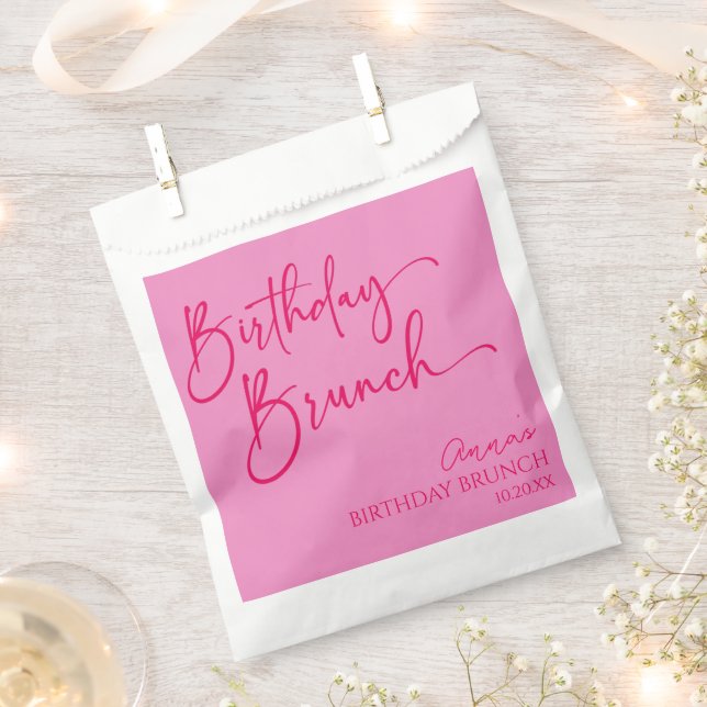 Hot Pink Modern Minimalist Birthday Brunch Party Favour Bag (Clipped)