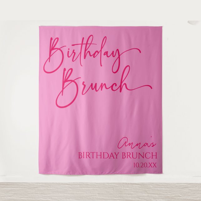 Hot Pink Modern Minimalist Birthday Brunch Party Tapestry (Front)
