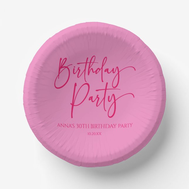 Hot Pink Modern Minimalist Birthday Party Paper Plate (Front)