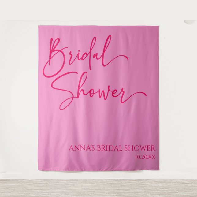 Hot Pink Modern Minimalist Bridal Shower Tapestry (Front)