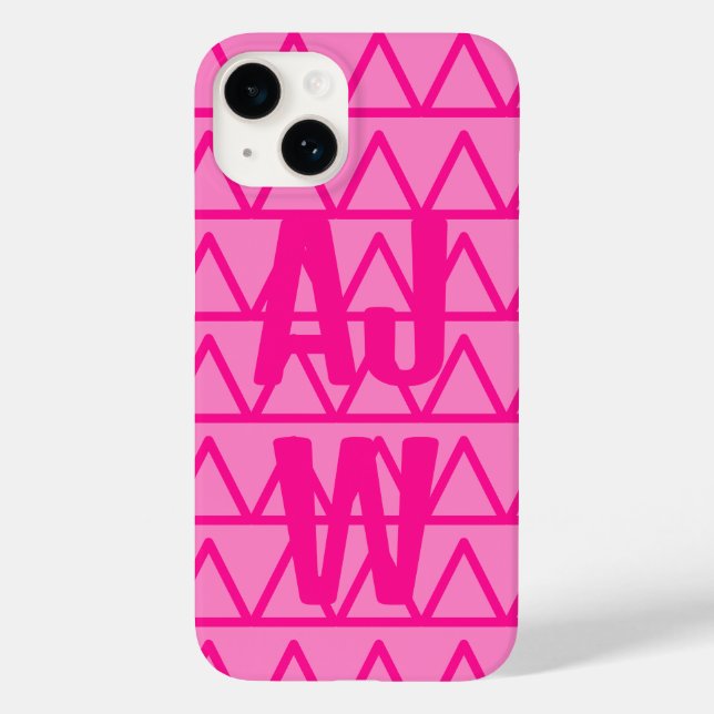 Hot Pink Modern Monogram Geometric Pattern Case-Mate iPhone Case (Back)