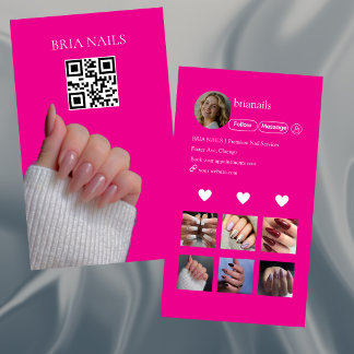 Hot Pink Modern Nail Technician QR Code Business Card