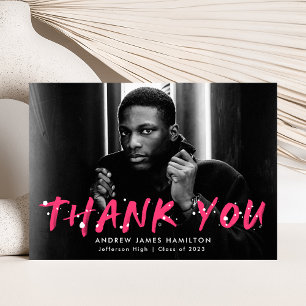 Hot Pink   Modern Paint Splatter Photo Graduation Thank You Card