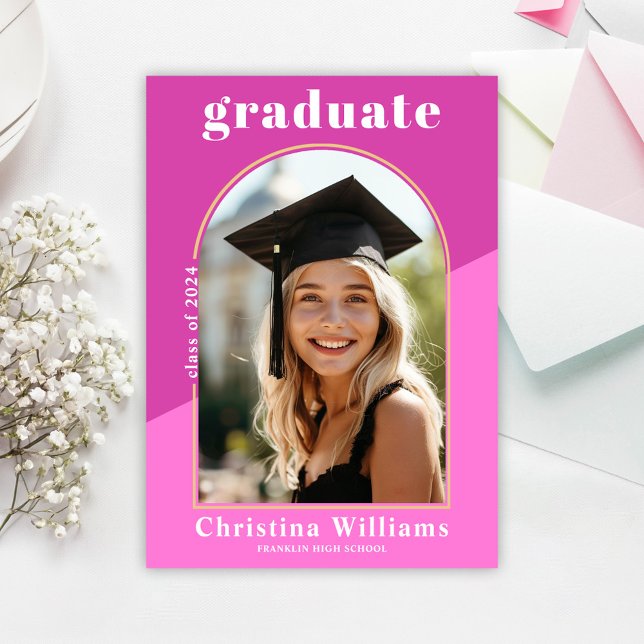 Hot Pink Modern Photo Arch Graduation Party Invitation (Hot Pink Modern Photo Arch Graduation Party Invitation)