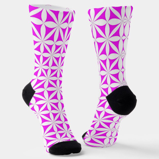 Hot Pink Modern / Retro Flower Print  Socks (Angled)