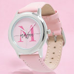 Hot Pink Modern Script Girls Monogram Name Watch<br><div class="desc">Accessorize with elegance using our Hot Pink Modern Script Girls Monogram Name Watch! This stylish timepiece features a vibrant hot pink face, personalized with your name in a chic modern script for a unique, custom look. Perfect for adding a pop of colour to any outfit, it combines fashion with functionality....</div>