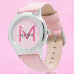 Hot Pink Modern Script Girls Monogram Name Watch<br><div class="desc">Accessorize with elegance using our Hot Pink Modern Script Girls Monogram Name Watch! This stylish timepiece features a vibrant hot pink face, personalized with your name in a chic modern script for a unique, custom look. Perfect for adding a pop of colour to any outfit, it combines fashion with functionality....</div>