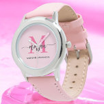 Hot Pink Modern Script Girls Monogram Name Watch<br><div class="desc">Accessorize with elegance using our Hot Pink Modern Script Girls Monogram Name Watch! This stylish timepiece features a vibrant hot pink face, personalized with your name in a chic modern script for a unique, custom look. Perfect for adding a pop of colour to any outfit, it combines fashion with functionality....</div>