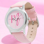 Hot Pink Modern Script Girls Monogram Name Watch<br><div class="desc">Accessorize with elegance using our Hot Pink Modern Script Girls Monogram Name Watch! This stylish timepiece features a vibrant hot pink face, personalized with your name in a chic modern script for a unique, custom look. Perfect for adding a pop of colour to any outfit, it combines fashion with functionality....</div>