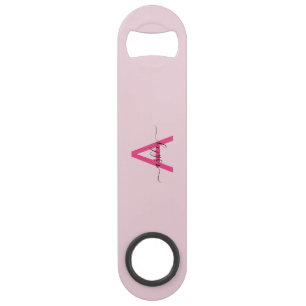 Hot Pink Modern Script Girly Monogram Name Bar Key