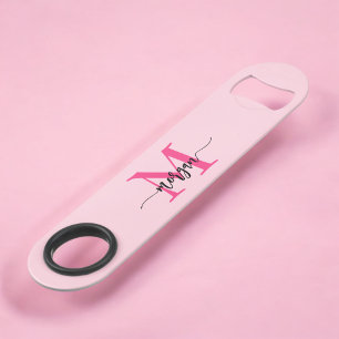 Hot Pink Modern Script Girly Monogram Name Bar Key