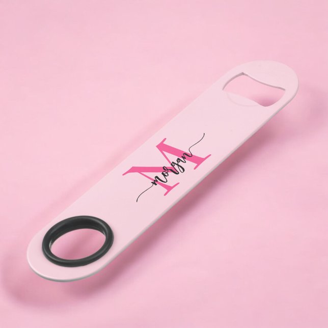 Hot Pink Modern Script Girly Monogram Name Bar Key (Creator Uploaded)
