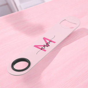 Hot Pink Modern Script Girly Monogram Name Bar Key