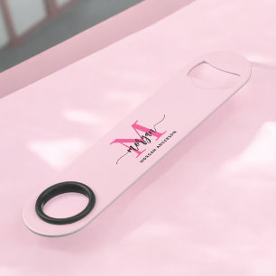 Hot Pink Modern Script Girly Monogram Name Bar Key