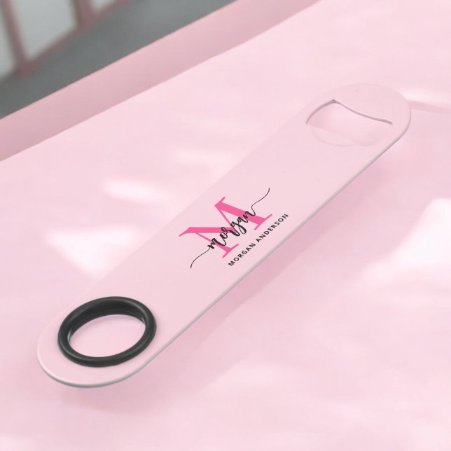 Hot Pink Modern Script Girly Monogram Name Bar Key (Creator Uploaded)